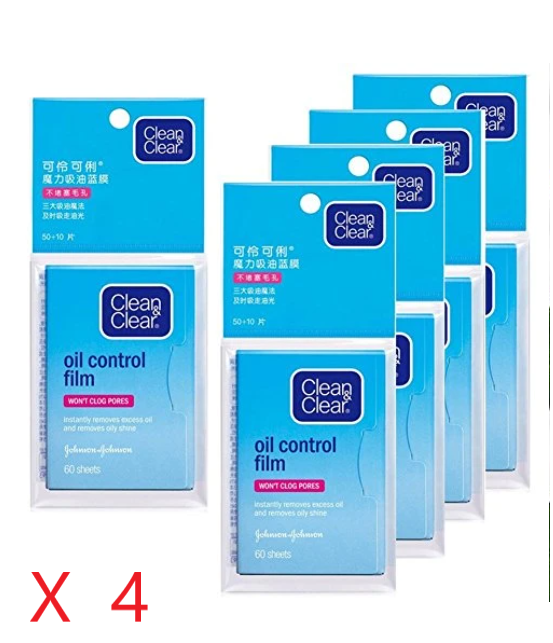 4xClean  Clear Oil Control Film Blotting Paper, Oil-absorbing Sheets for Face, 60 Sheets  Pack of 4