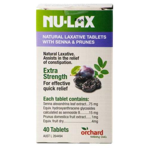 Nulax Natural Laxative Tablets with Senna and Prunes 40 Tablets X3