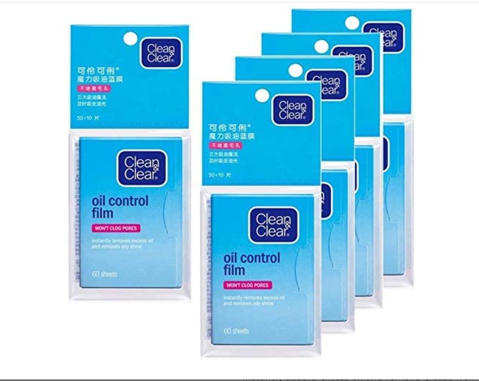 Oil Control Film Blotting Paper, Clean & Clear Oil-absorbing Sheets, 60 Sheets (Pack of 5)