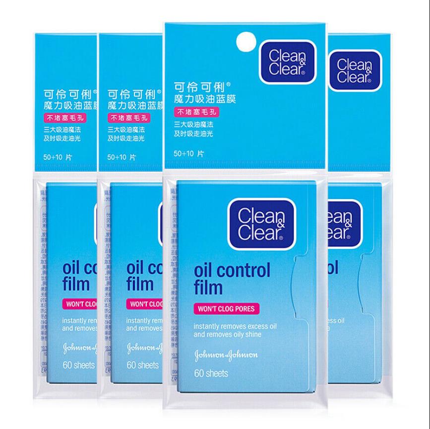 Clean & Clear Oil Control Film Blotting Paper, Oil-absorbing Sheets for Face, 60 Sheets (Pack of 4)